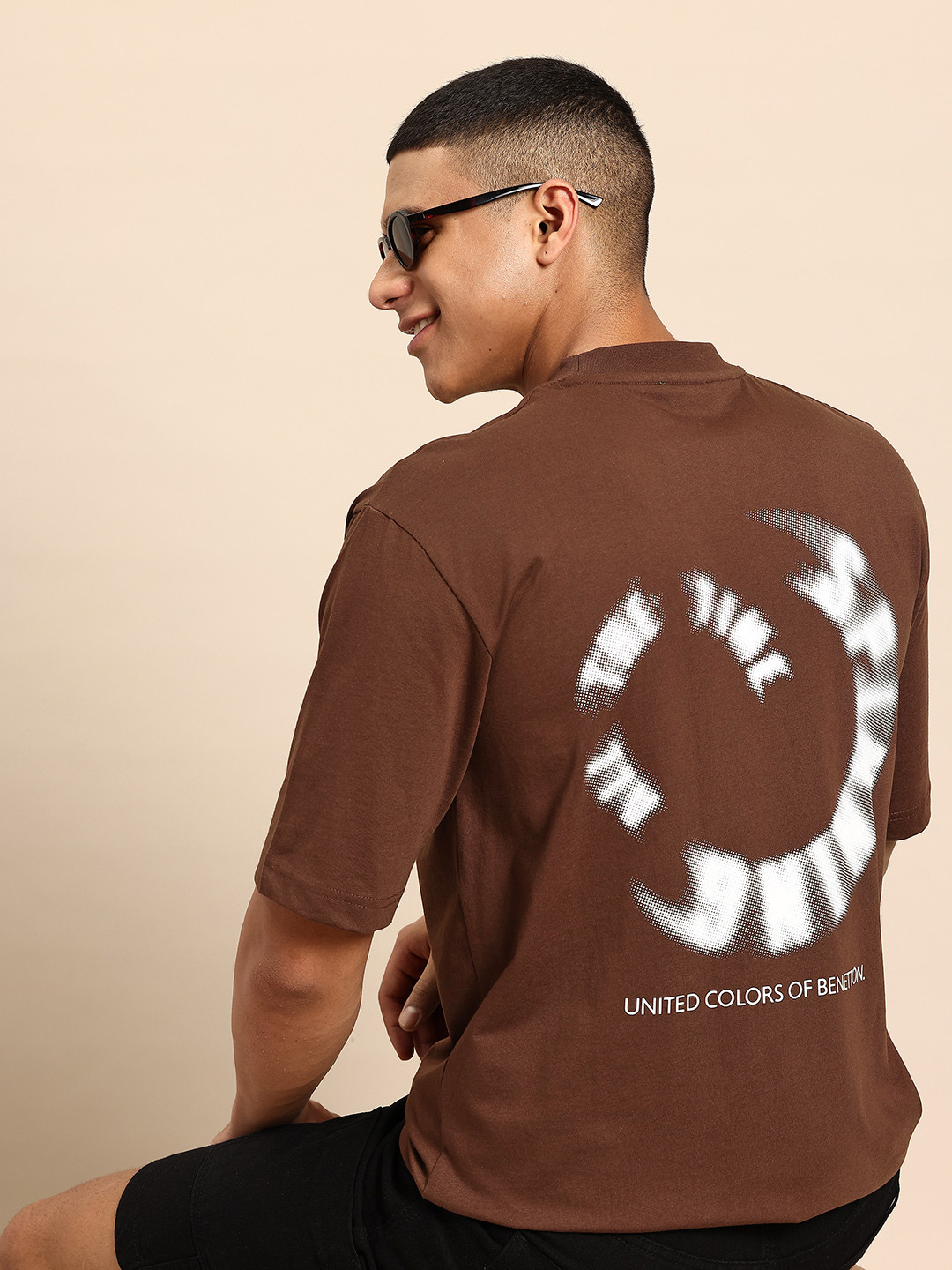 United Colors of Benetton Men Printed Drop-Shoulder Sleeves T-shirt