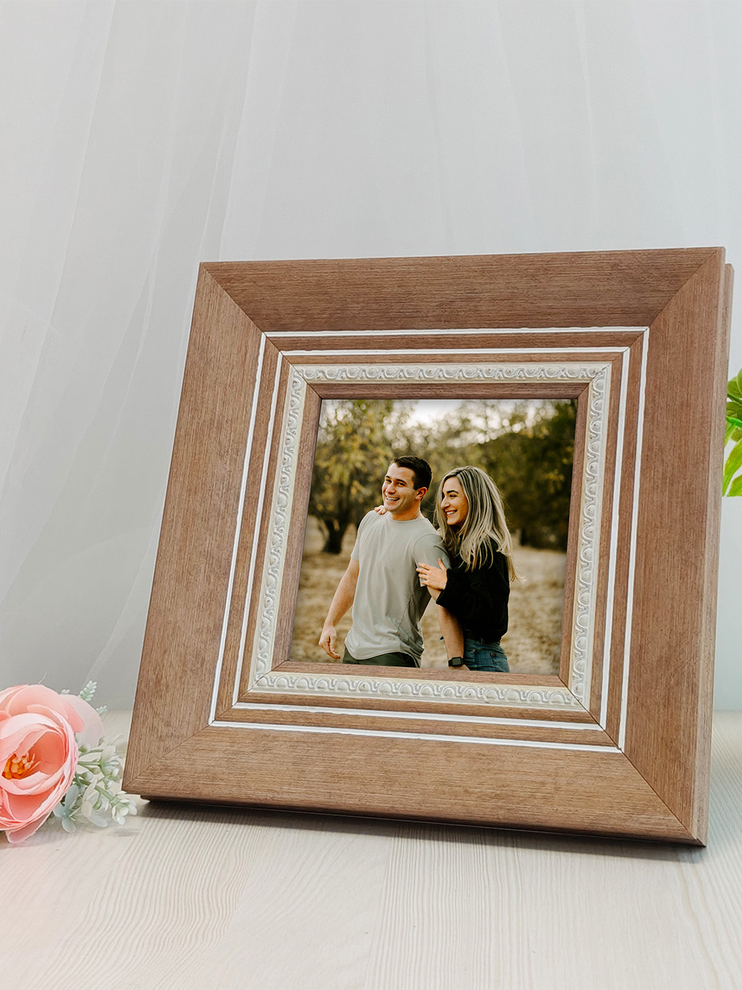 Art Street Pink Self Design Printed MDF Table Photo Frame