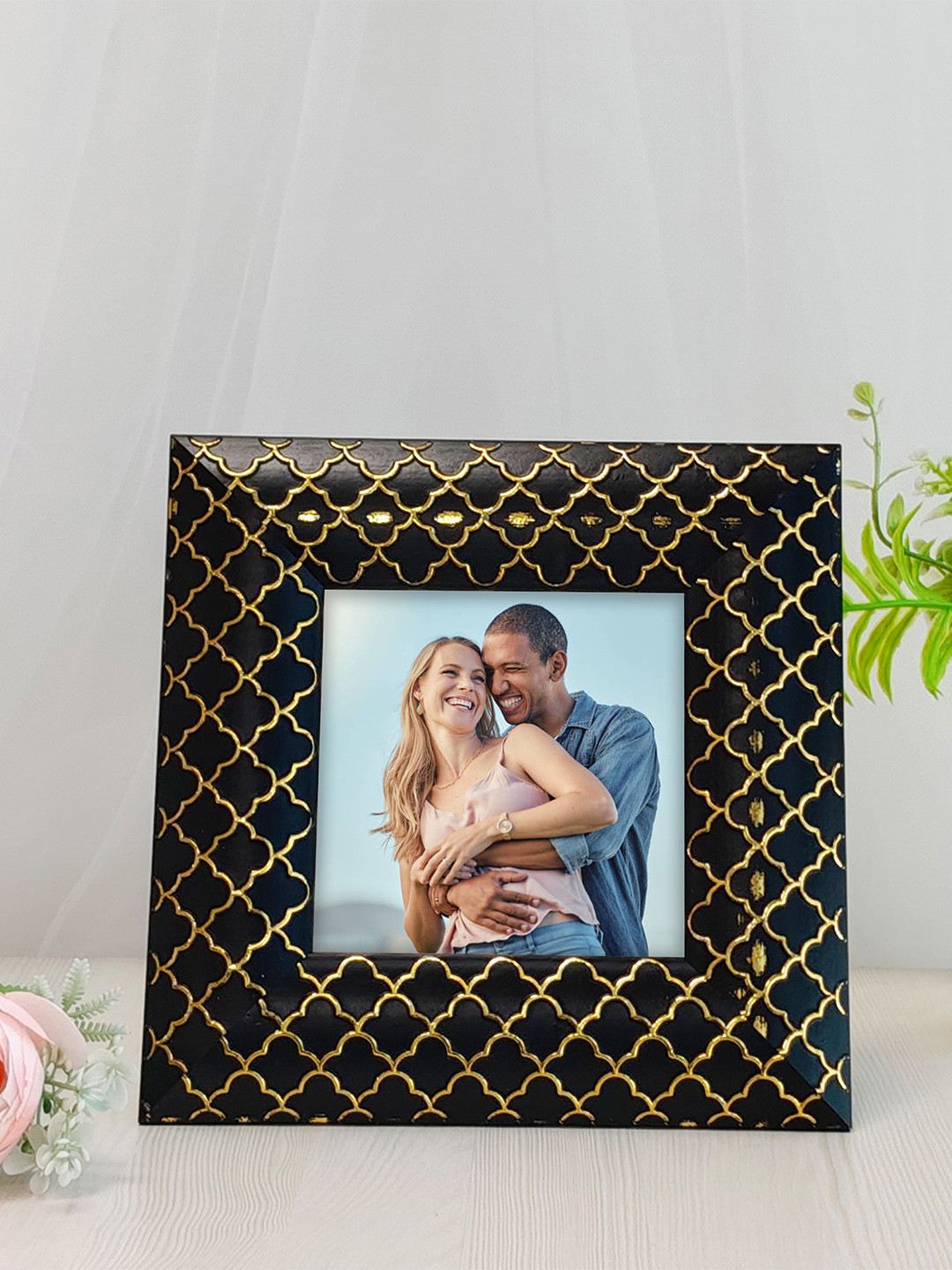 Art Street Black Square Self Design Printed MDF Table Photo Frame