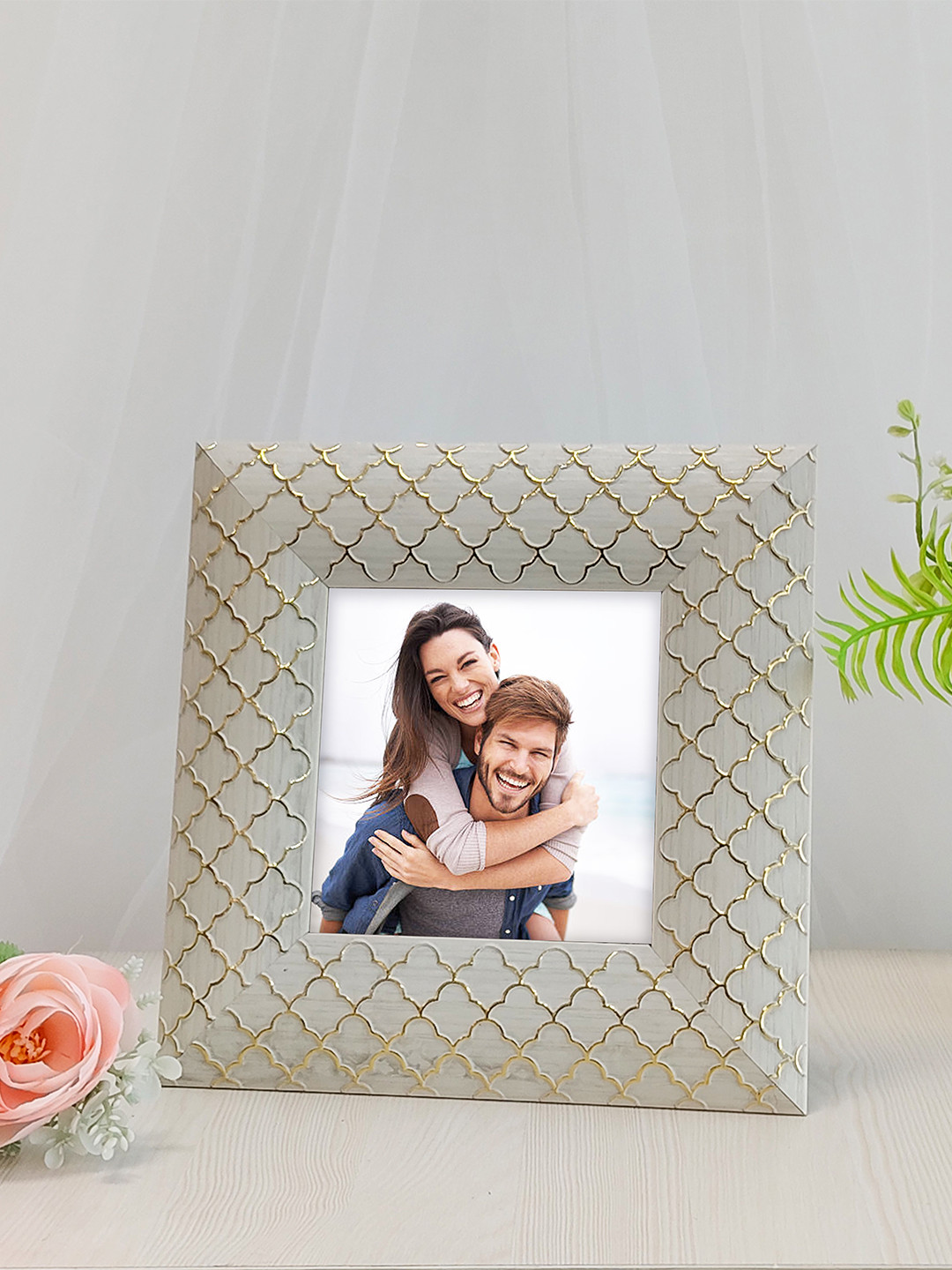 Art Street White Self Design Printed MDF Table Photo Frame