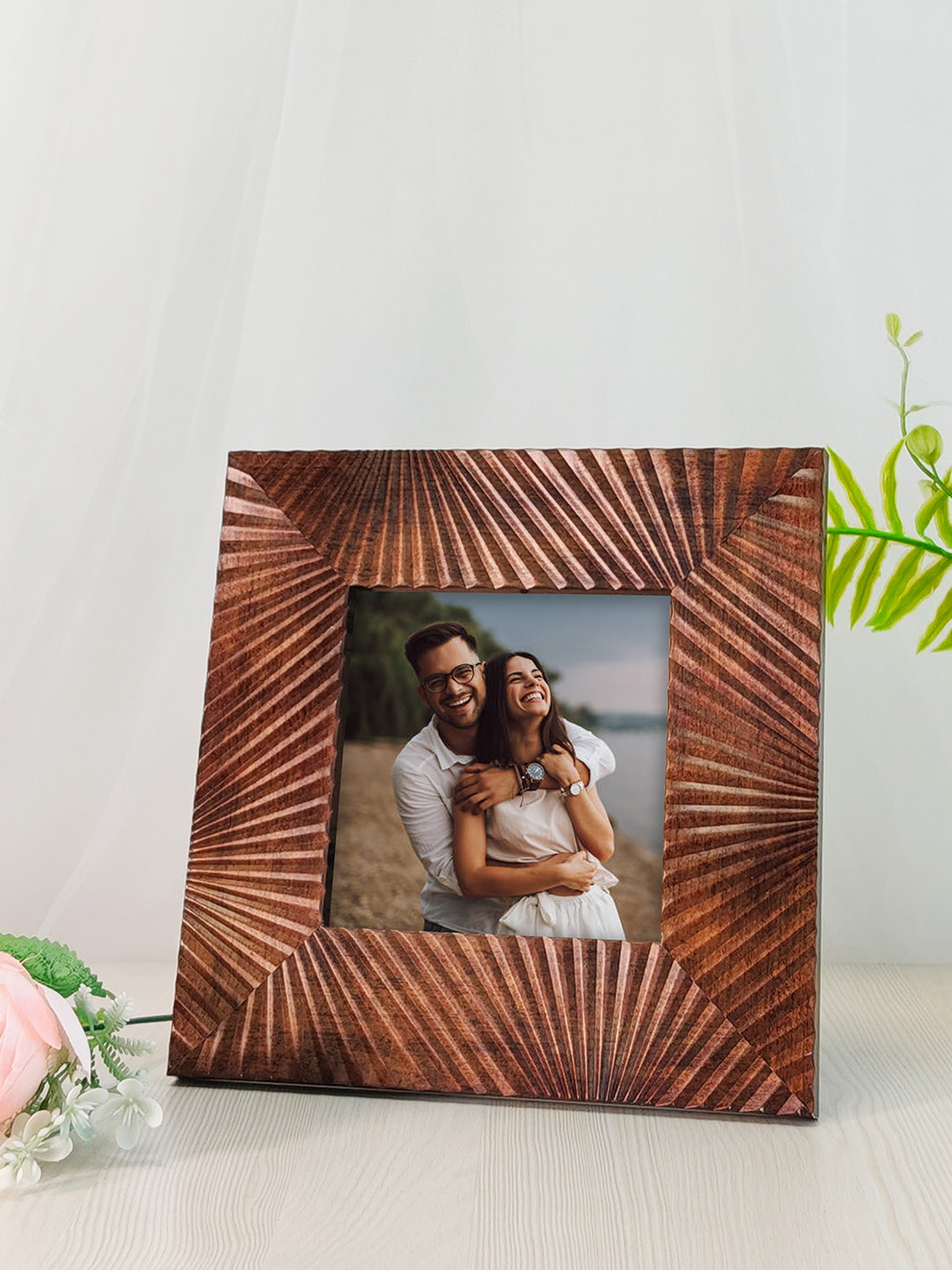 Art Street Brown Self Design Printed MDF Table Photo Frame