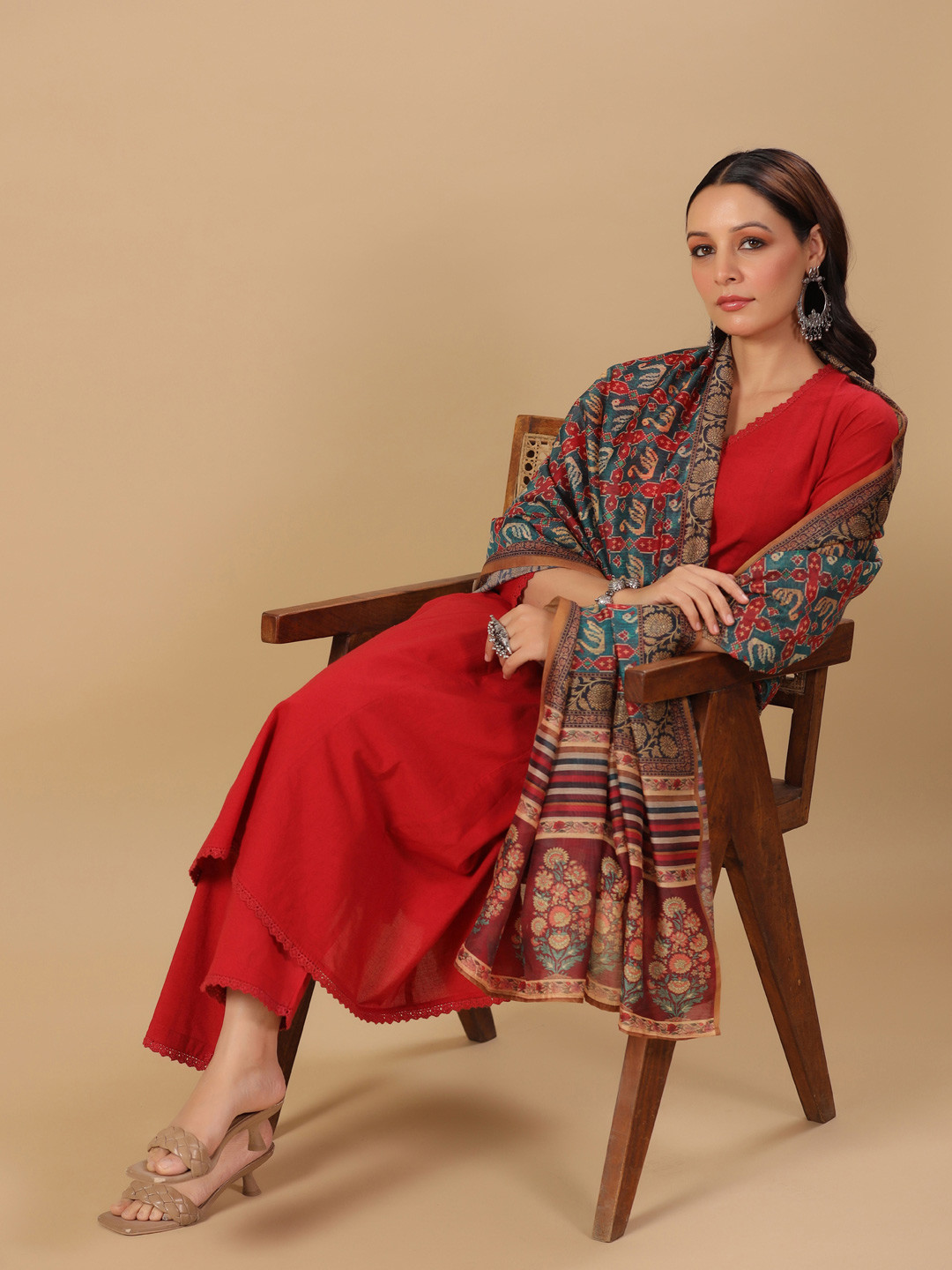 anayna Women Panelled Pure Cotton Kurta with Trousers & With Dupatta