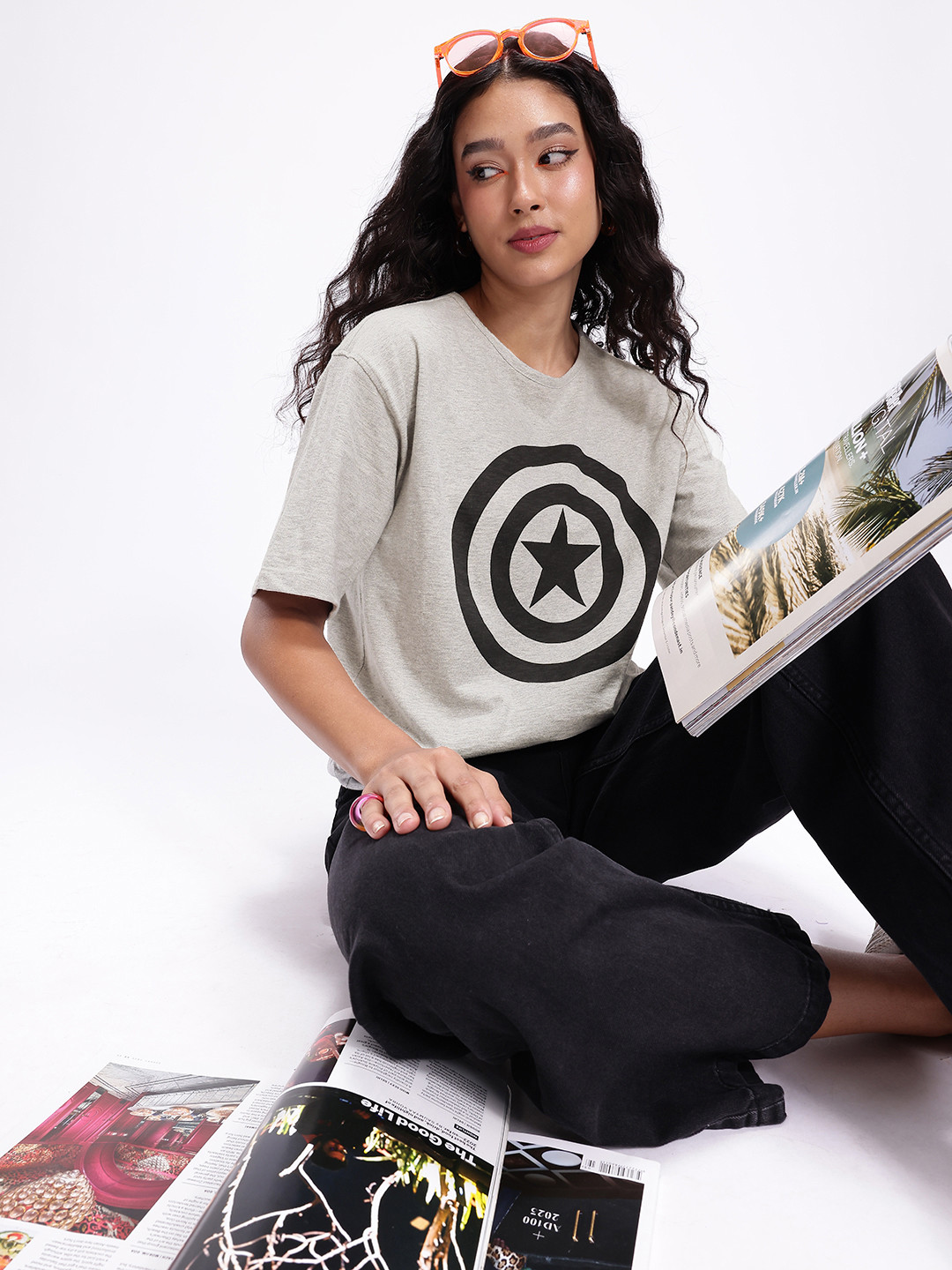 Kook N Keech Captain America Printed Drop-Shoulder Sleeves Pure Cotton Oversized T-shirt