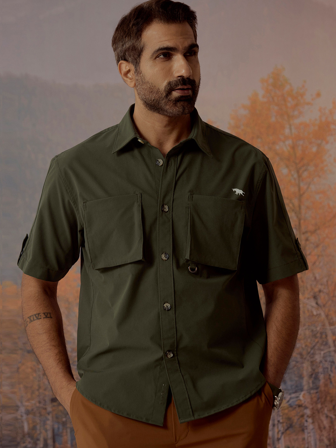 Andamen Casual Men Double Pocket Relaxed Fit Shirt