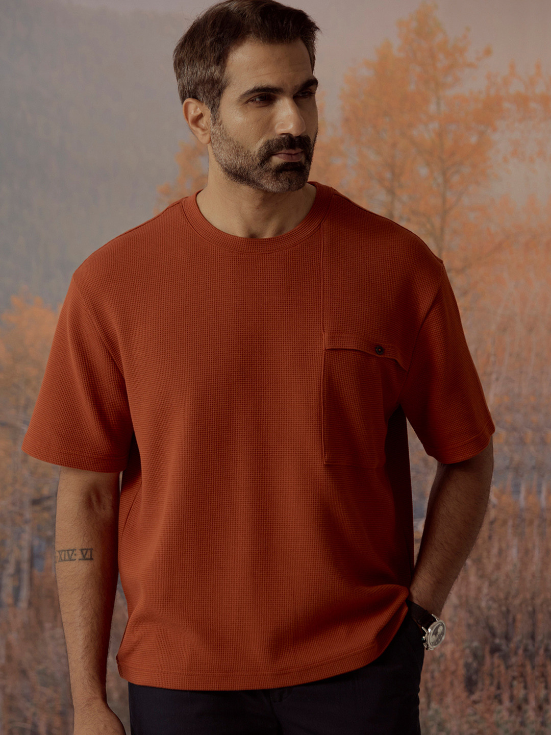 Andamen Men escape Waffle Round Neck Cotton Oversized T-shirt