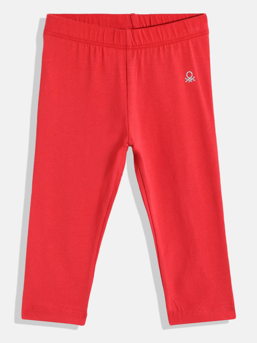 United Colors of Benetton Girls Solid Stretchable Leggings with Glitter Logo