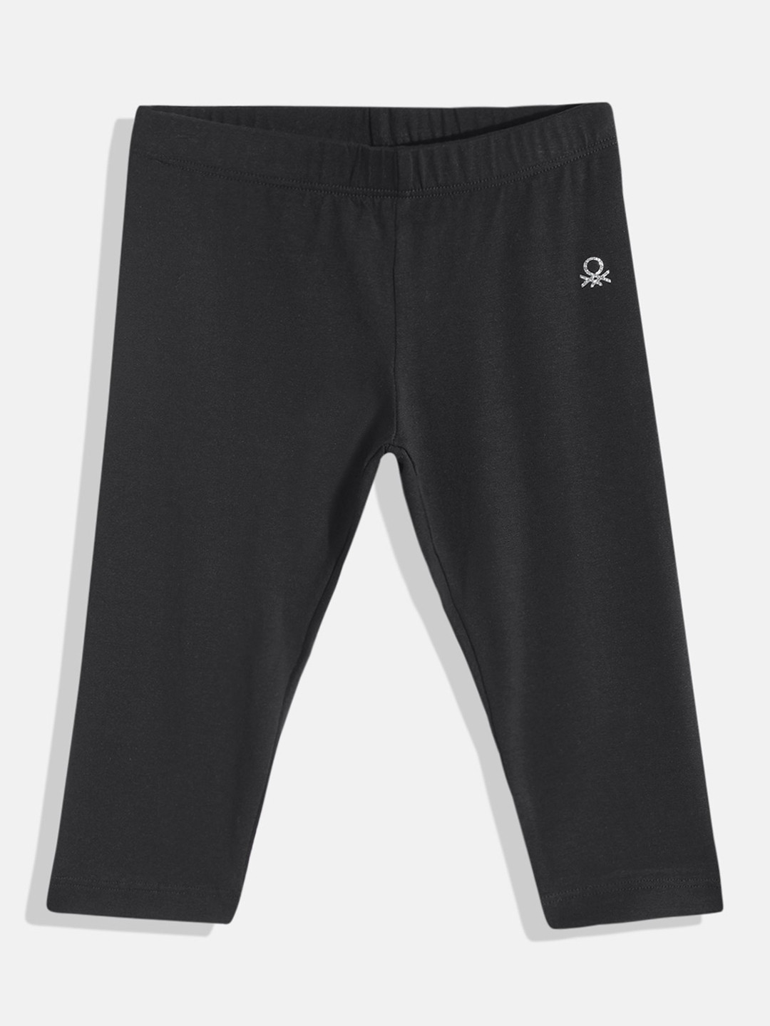 United Colors of Benetton Girls Solid Stretchable Leggings with Glitter Logo