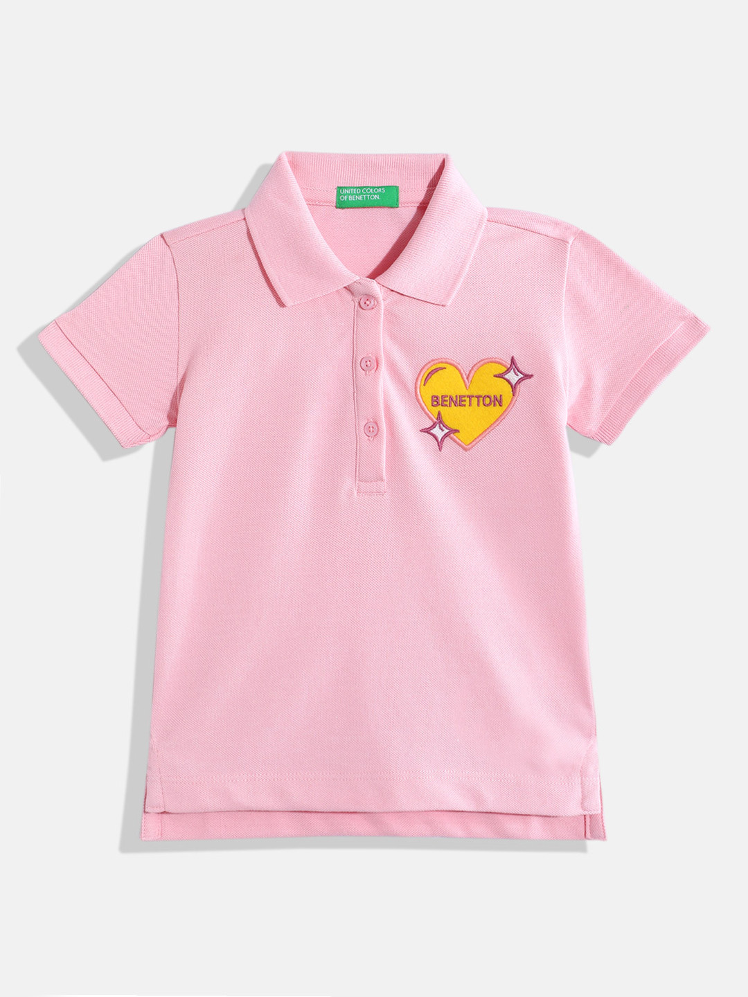 United Colors of Benetton Kids Girls Polo Collar T-Shirt With Applique Detail