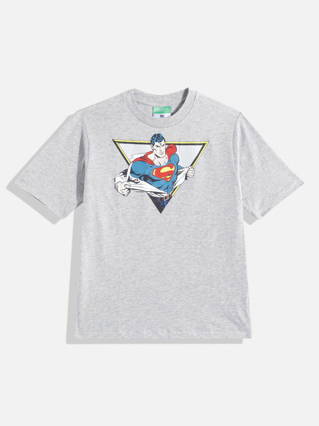 United Colors of Benetton Boys Superman Printed Drop-Shoulder Sleeves Pure Cotton T-shirt