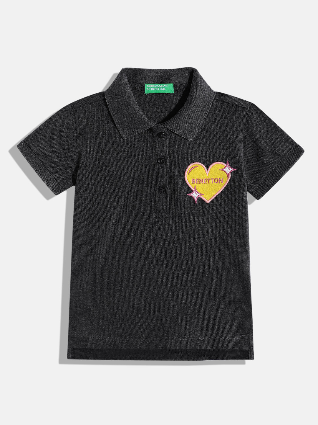 United Colors of Benetton Kids Girls Polo Collar T-Shirt With Applique Detail