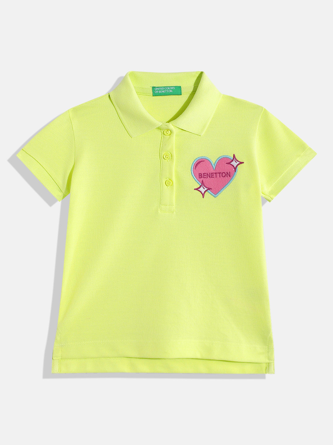 United Colors of Benetton Kids Girls Polo Collar T-Shirt With Applique Detail