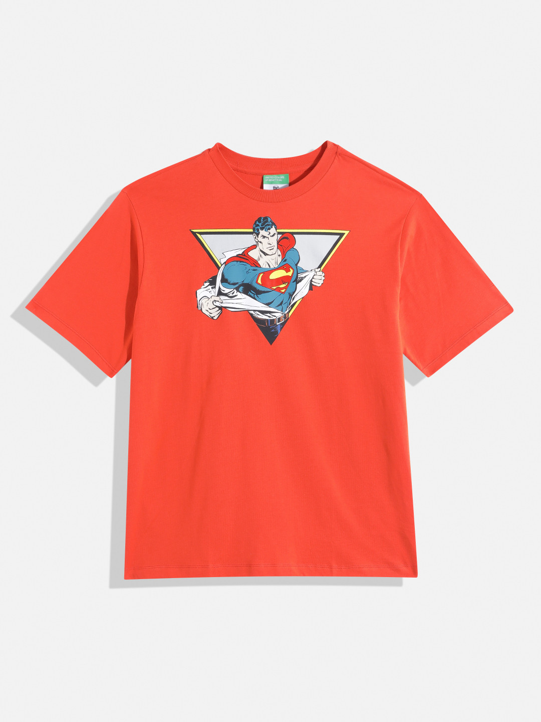 United Colors of Benetton Boys Superman Printed Drop-Shoulder Sleeves Pure Cotton T-Shirt