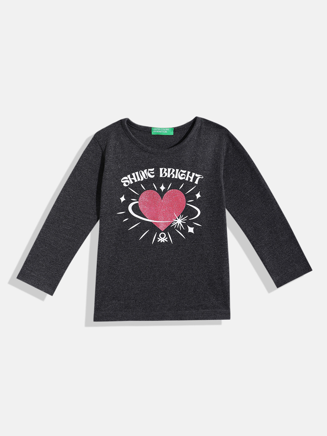 United Colors of Benetton Girls Glitter Printed T-shirt