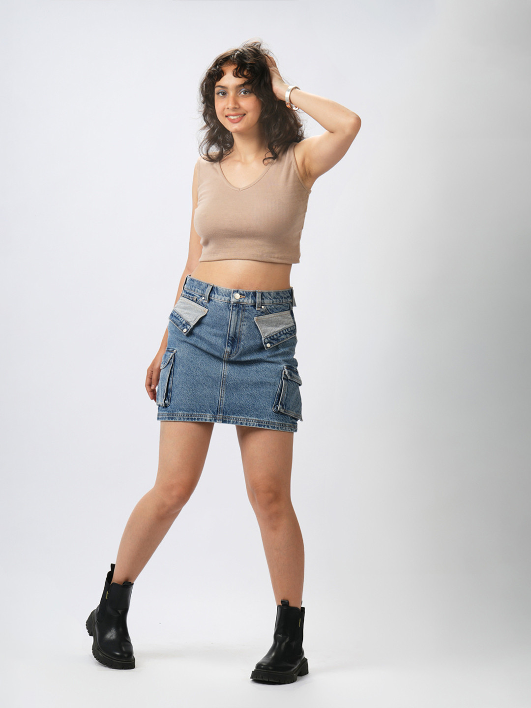 Happy2r Women Straight Denim Cargo Mini Skirts