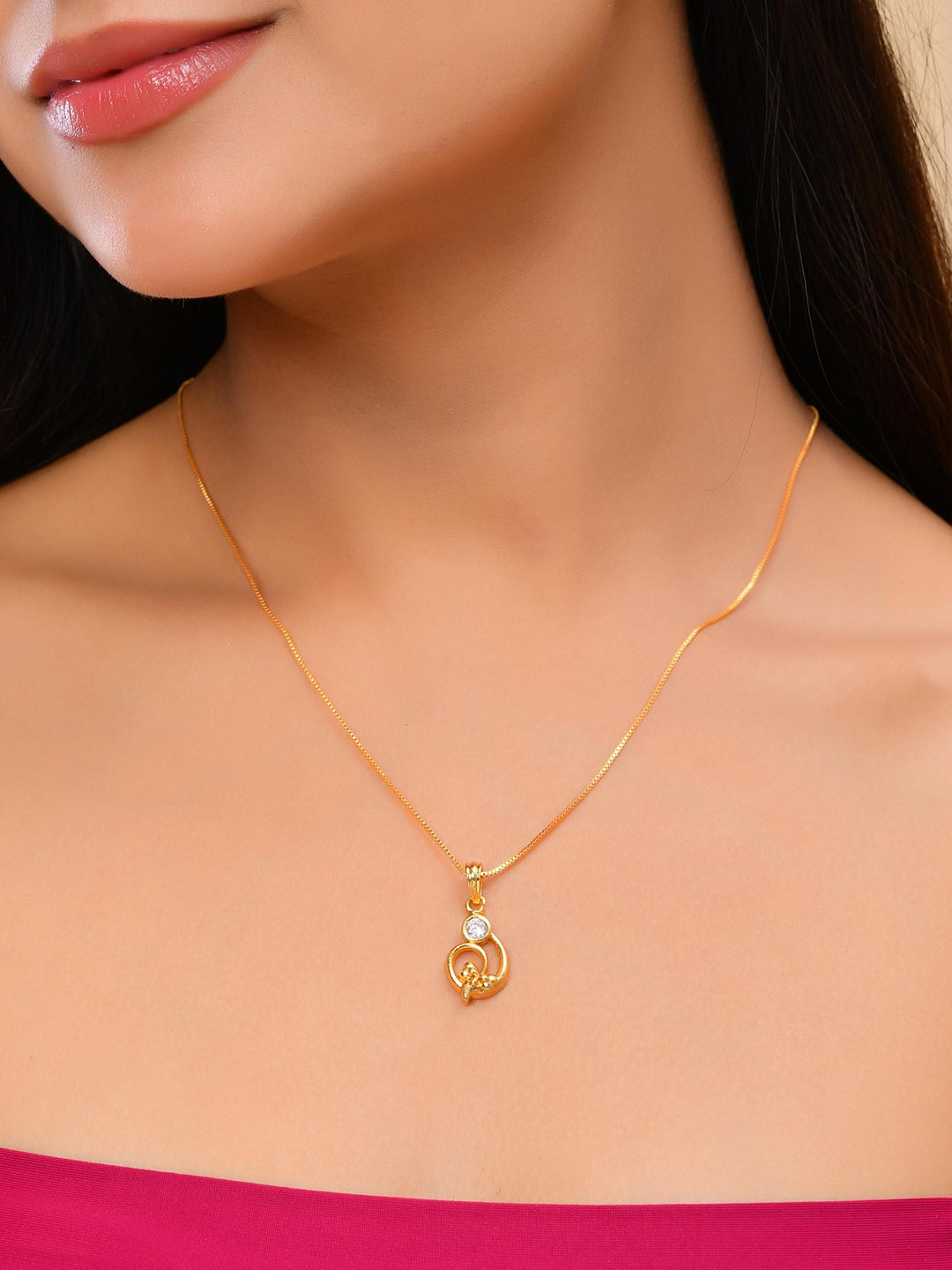 VOJ Gold-Plated AD Studded Antique Pandent With Chain