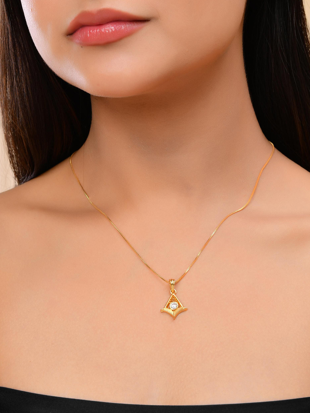 VOJ Gold Plated Designer AD Studded Pandent With Chain.