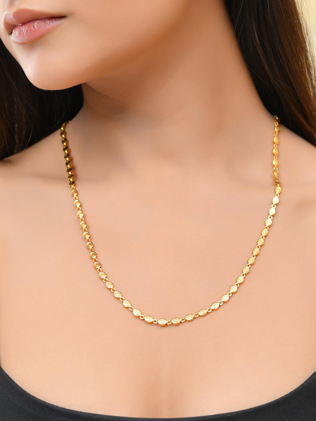 VOJ Gold-Plated Artificial Beads Studded Designer Oval Chain