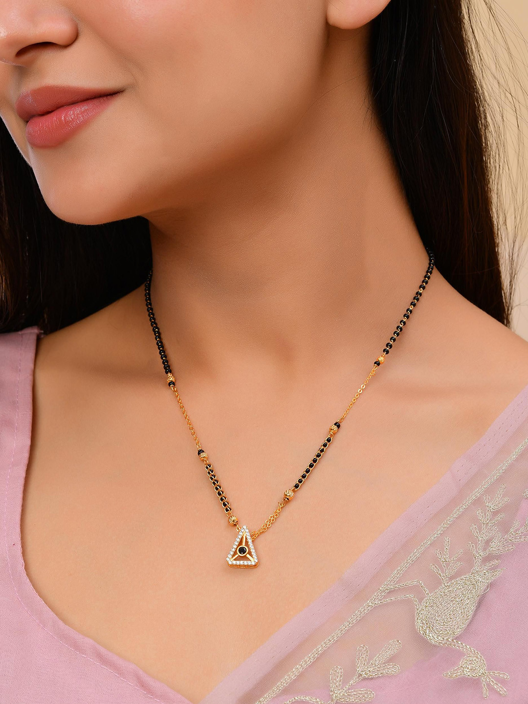 VOJ Gold Plated AD Studded Geometrical Shaped Mangalsutra