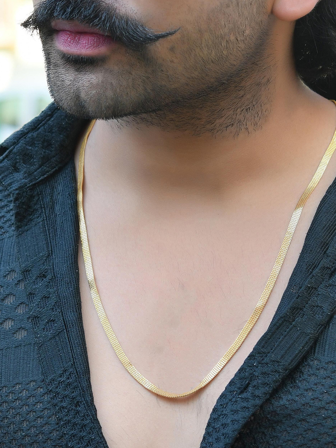 VOJ Men Gold-Plated Artificial Beads Studded Designer Box Chain