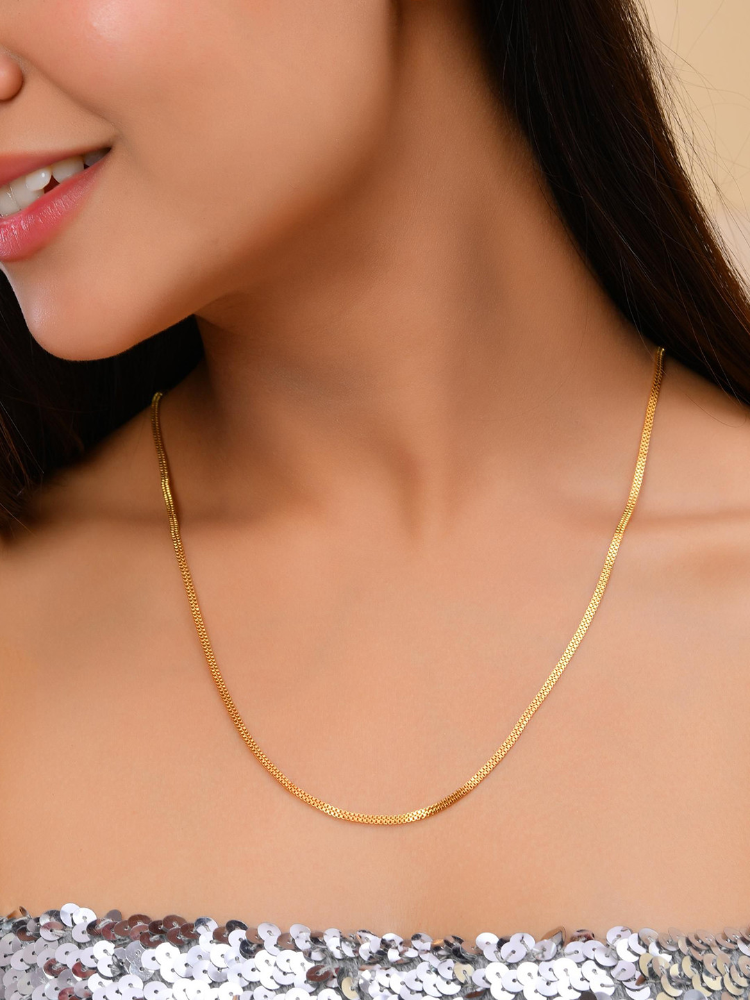 VOJ Gold-Plated Artificial Beads Studded Designer Chain