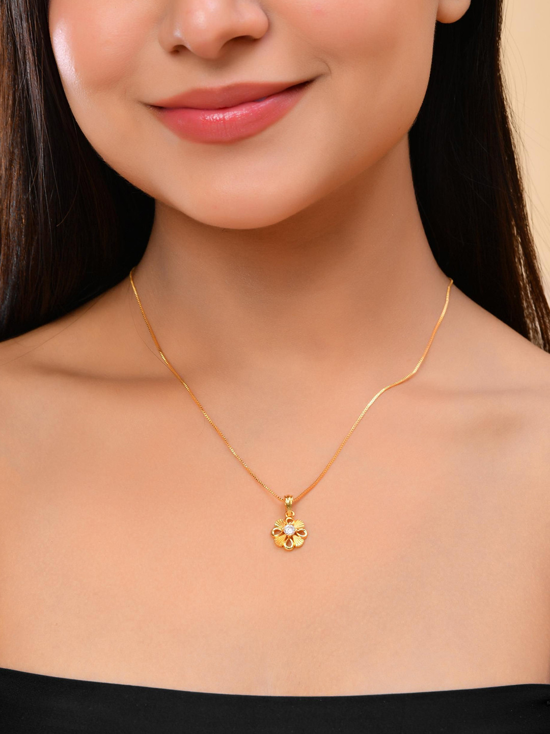 VOJ Gold Plated Heart Shaped AD Studded Pandent With Chain