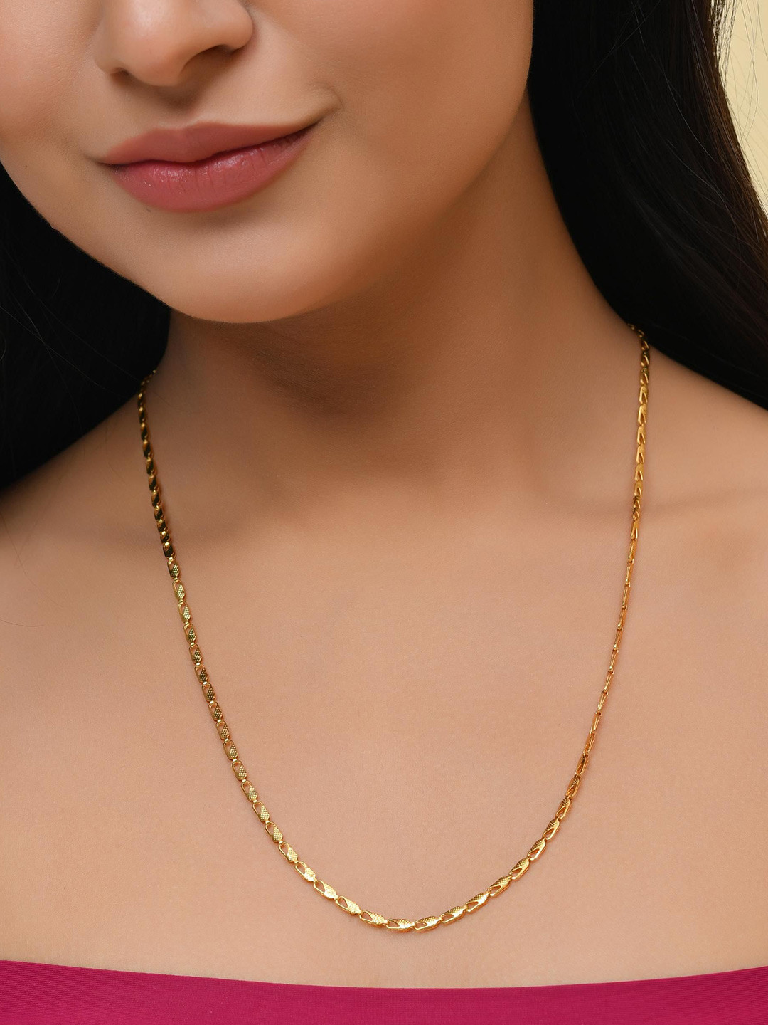 VOJ Gold-Plated Stainless Steel Designer Biscuit Shaped Chain