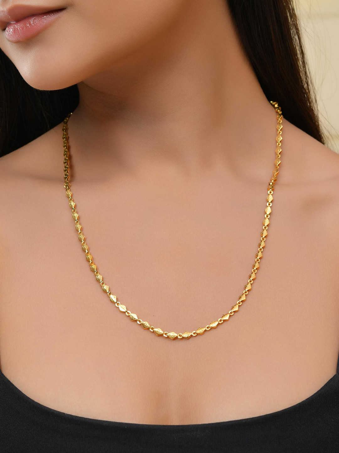 VOJ Gold-Plated Stainless Steel Designer Oval Chain