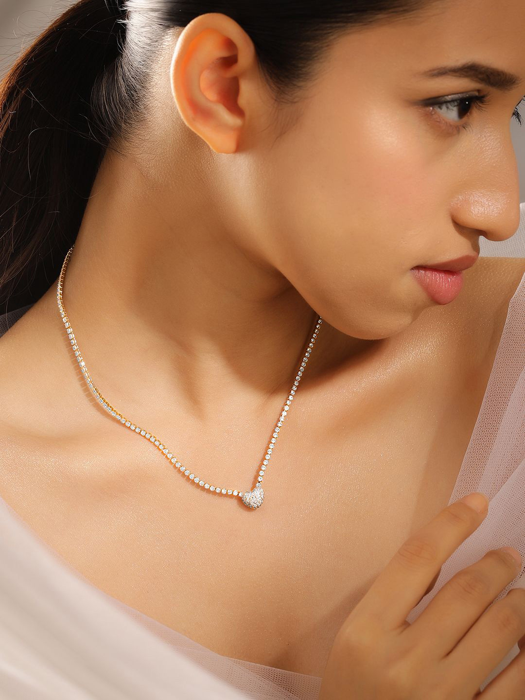 Rubans 22KT Gold Plated Crystal & Cubic Zirconia Studded Timeless Heart Necklace