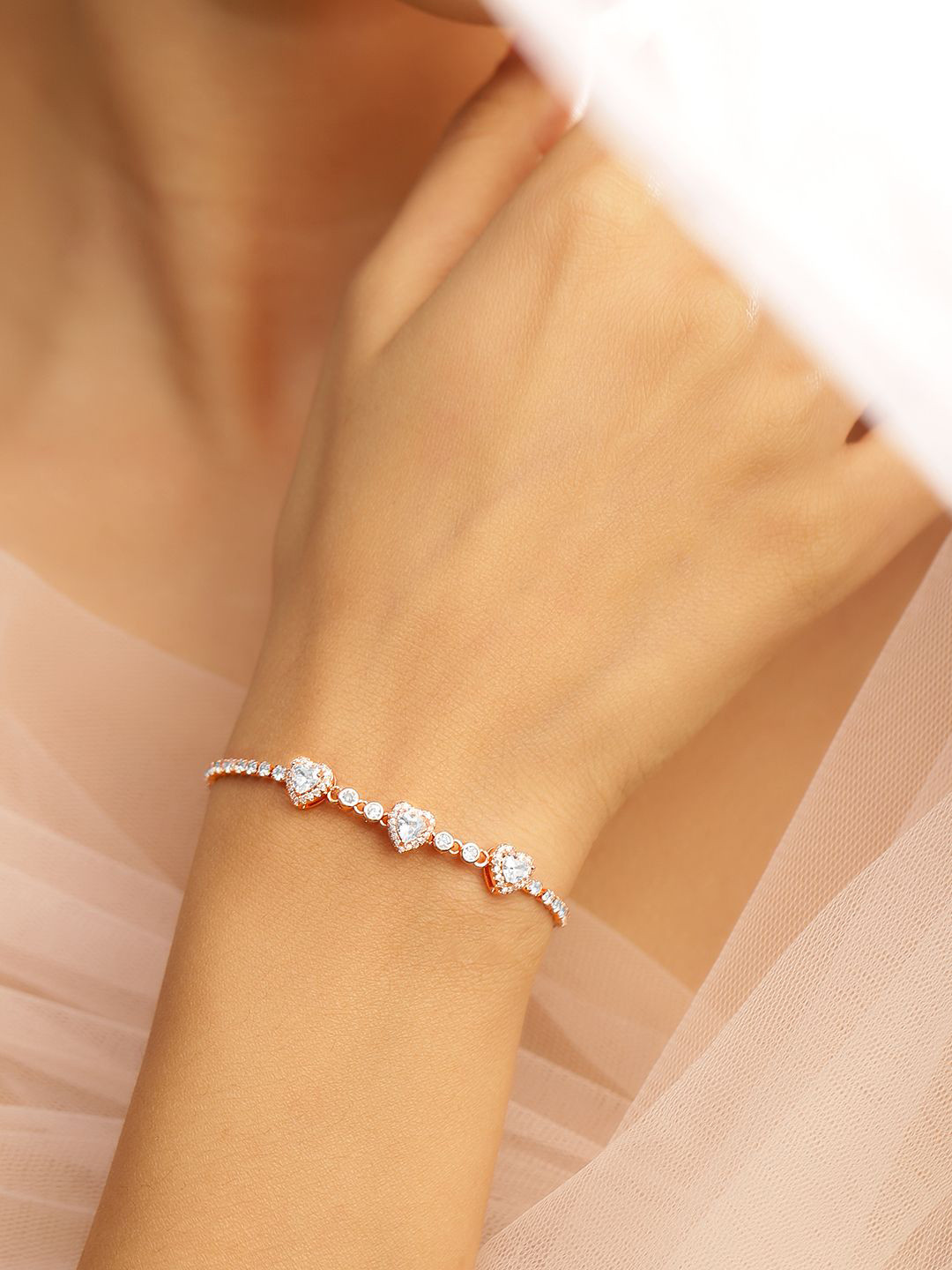 Rubans 18K Rose Gold Plated Cubic Zirconia Adjustable Pull Chain Bracelet