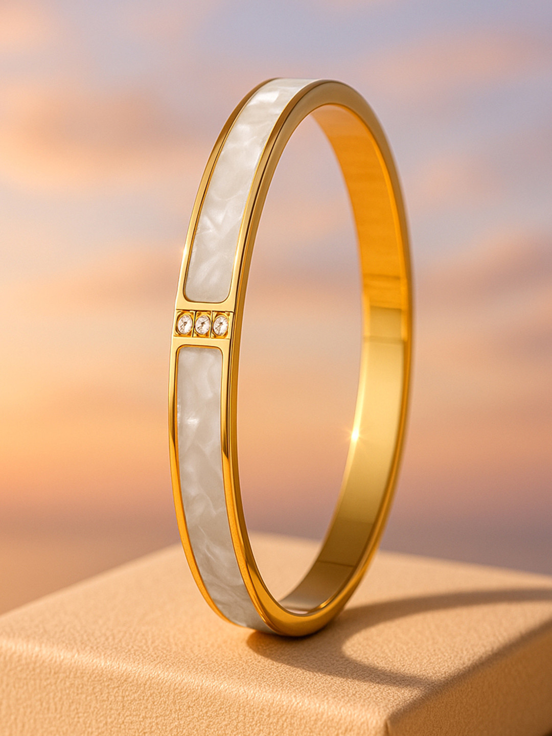 Rubans 18K Gold Plated Stainless Steel Tarnish Free Waterproof White Marble Stone Bracelet