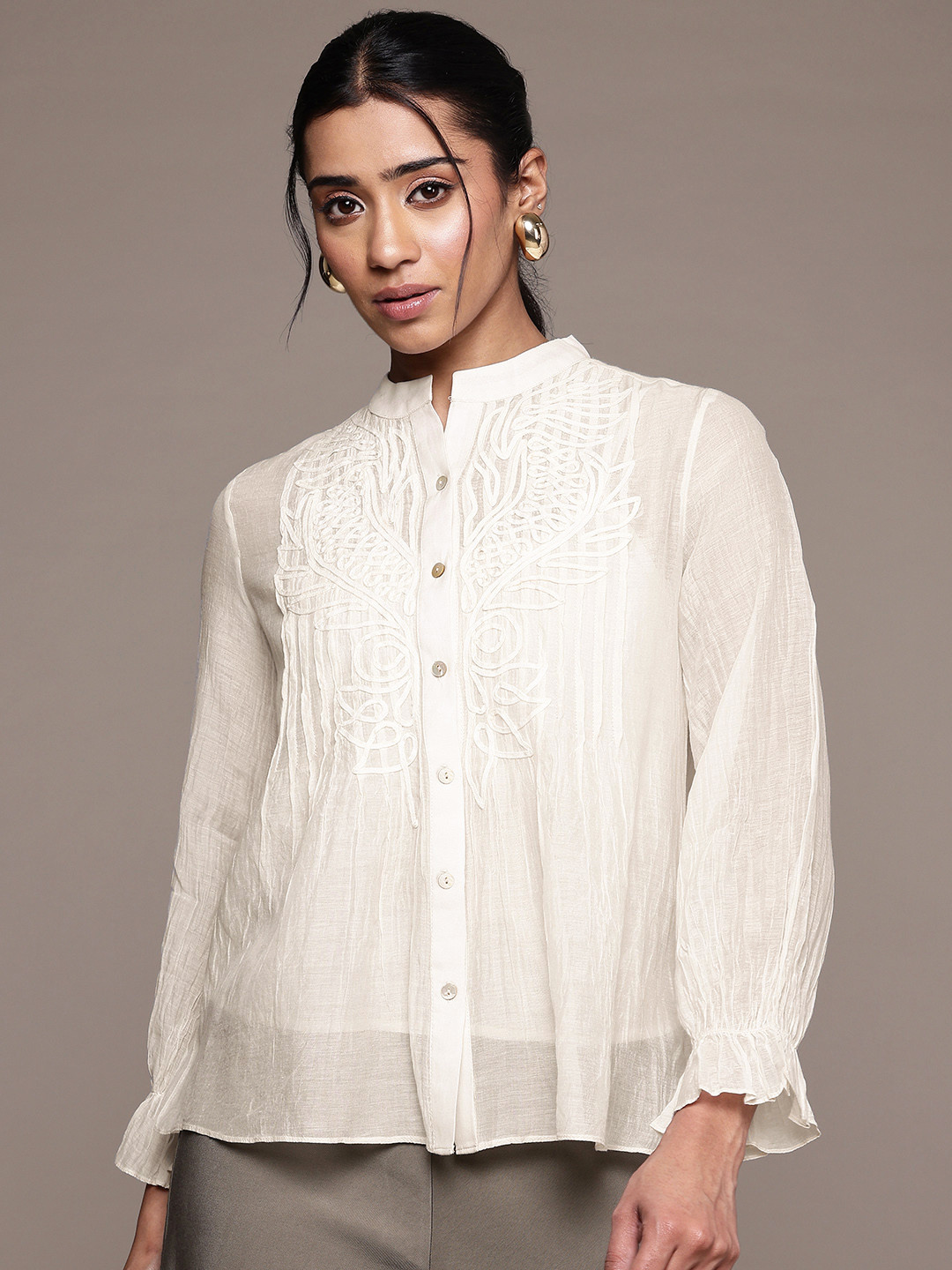 Ritu Kumar Pleated Semi Sheer Bell Sleeves Casual Shirt