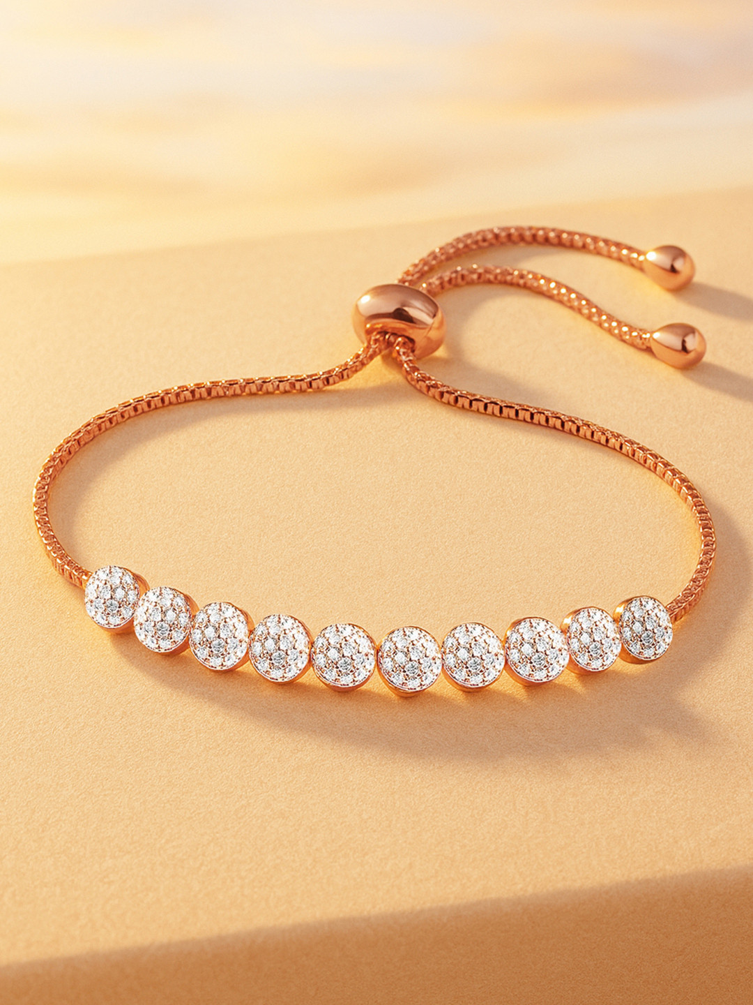 Rubans 18K Rose Gold Plated White Cubic Zirconia Adjustable Pull Chain Bracelet