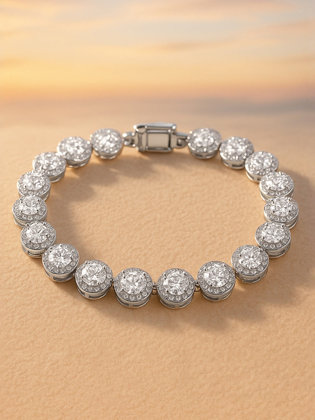 Rubans Rhodium Plated White Cubic Zirconia Studded Tennis Bracelet & Luxe