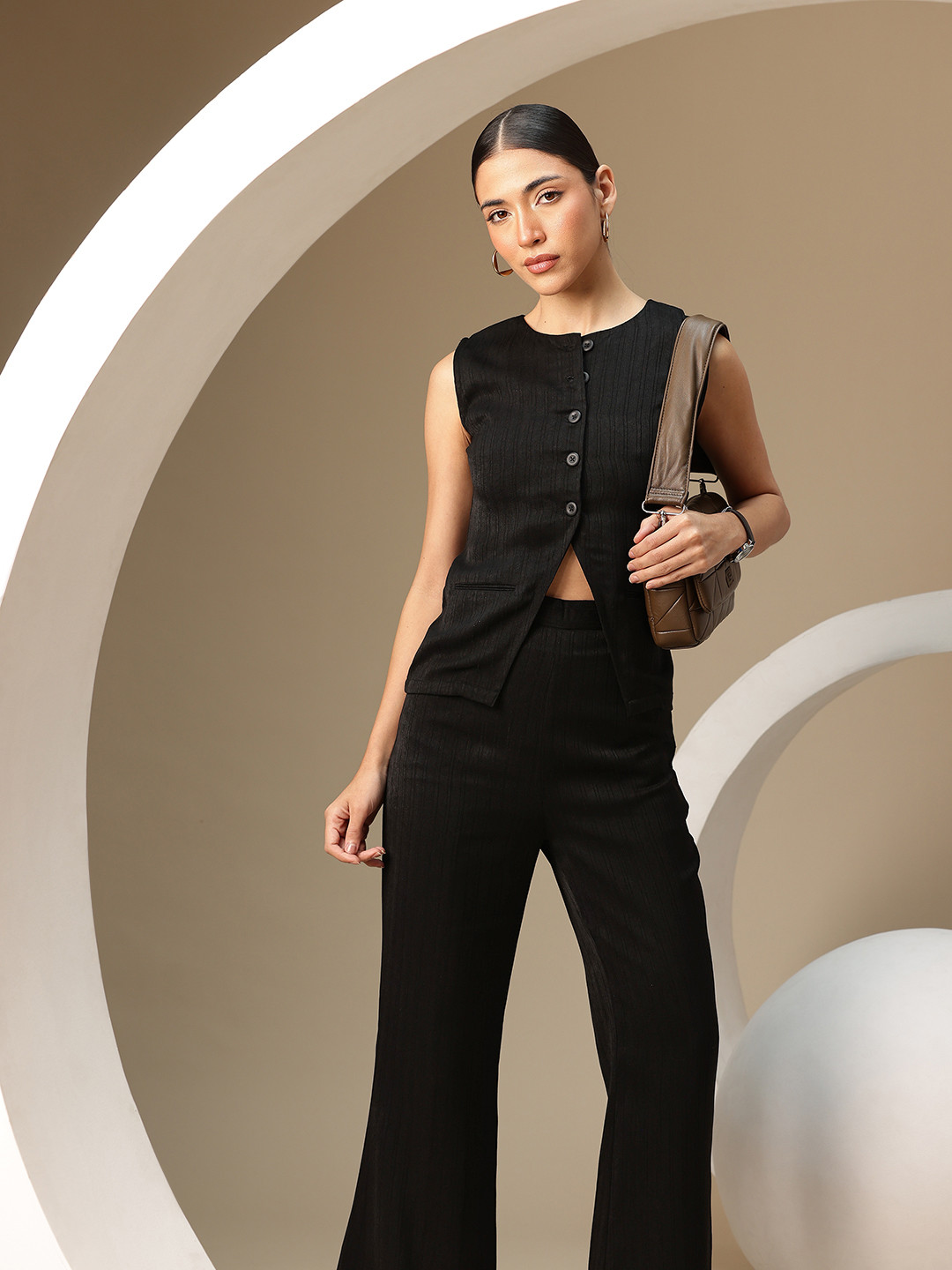 Chemistry Womens Striped Waiscoat & Trouser Co-Ord Set