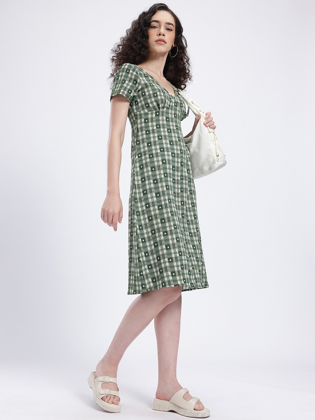 glitchez Textured Checks Empire Midi Dress