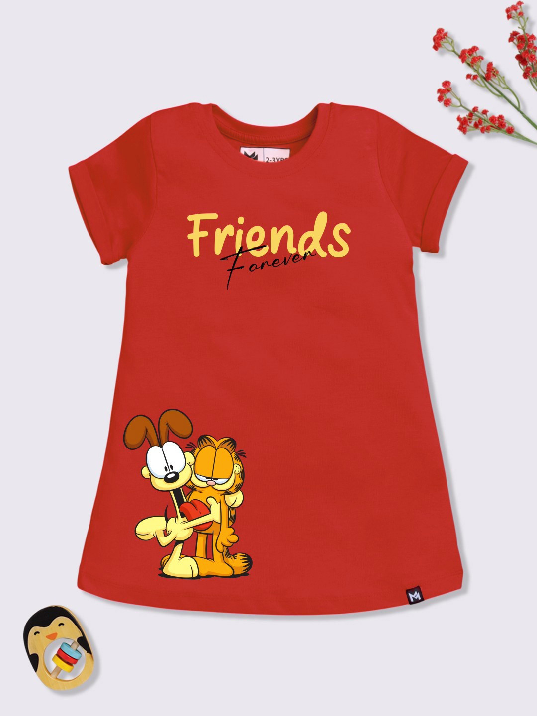 YK X Minute Mirth Girls Cartoon Printed Cotton A-Line Dress