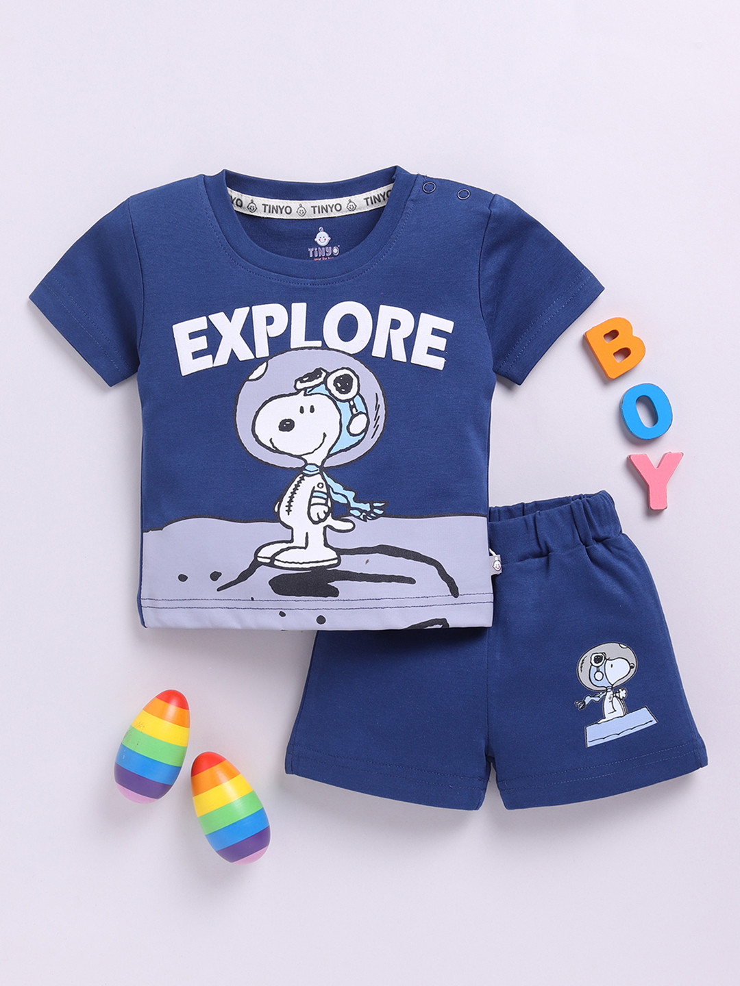 YK X Tinyo Boys Snoopy Printed Cotton T-shirt with Shorts