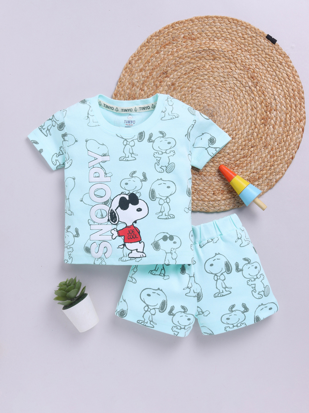 YK X Tinyo Boys Snoopy Printed Pure Cotton T-shirt with Shorts