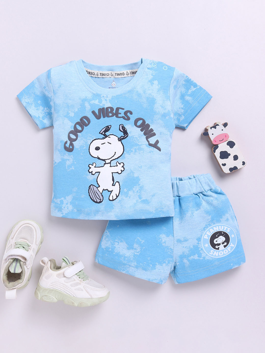 YK X Tinyo Infants Boys Snoopy Printed Pure Cotton T-shirt with Shorts