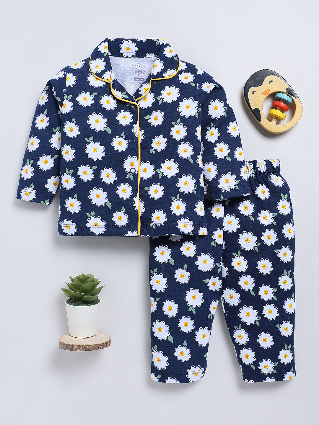YK X Tinyo Girls Floral Printed Pure Cotton Night suit