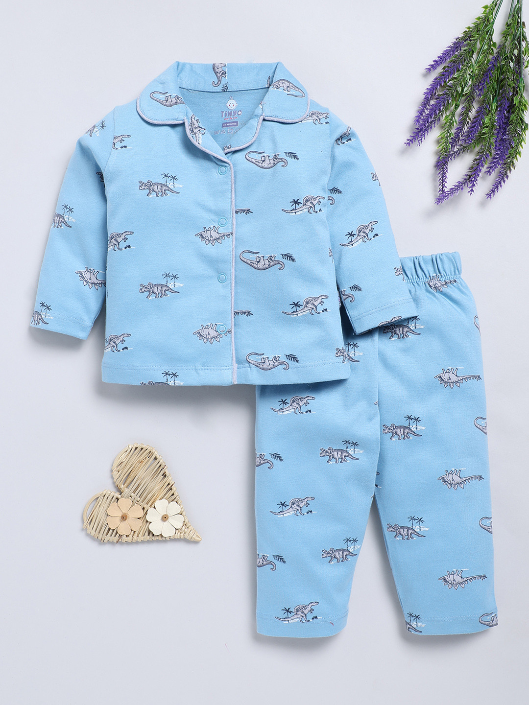 YK X Tinyo Girls Printed Shirt And Pyjamas Pure Cotton Night suit