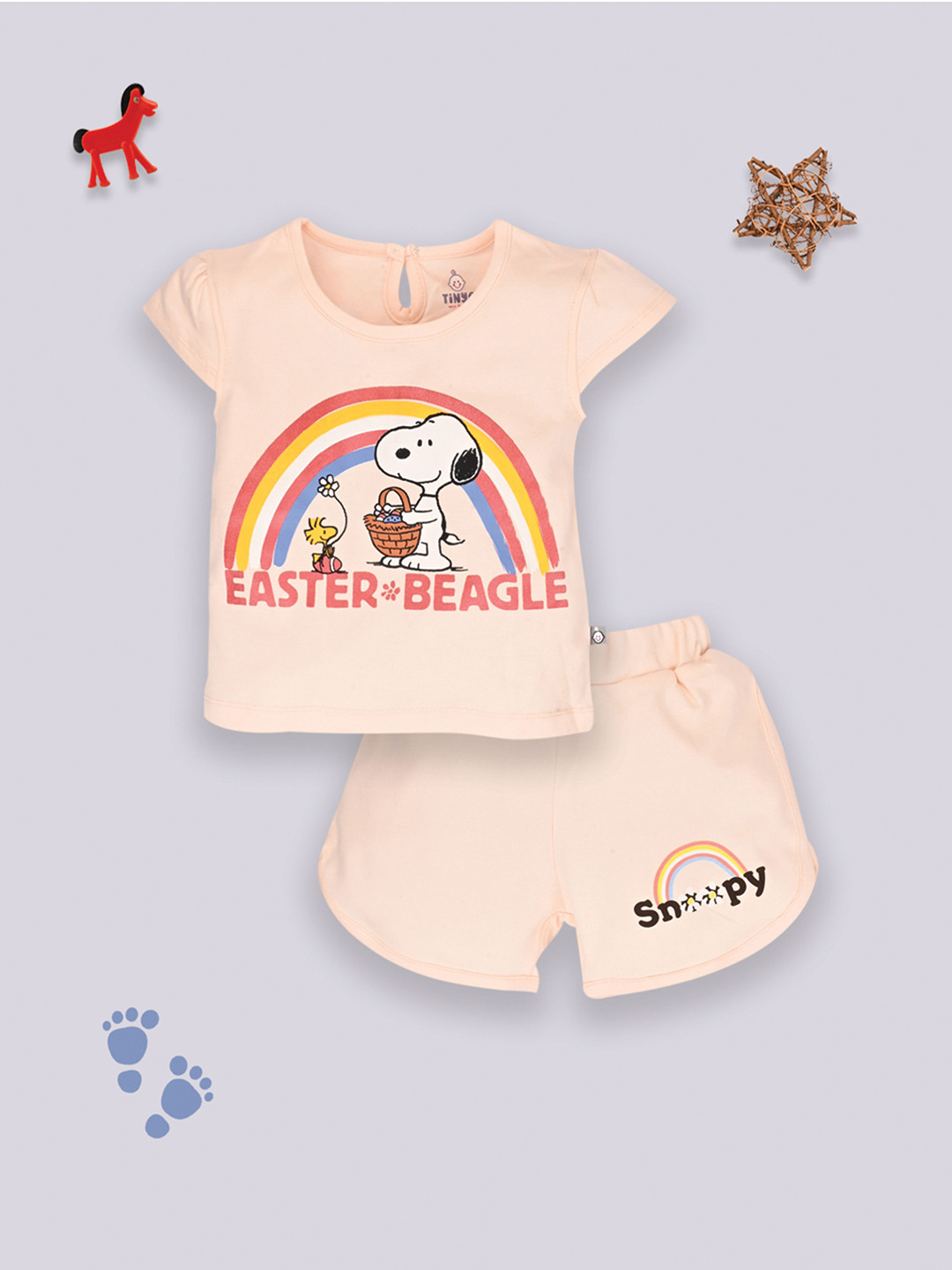 YK X Tinyo Infant Girls Printed Pure Cotton Top with Shorts
