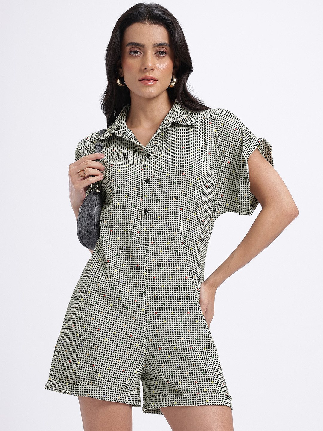 glitchez Stripped Print Playsuit