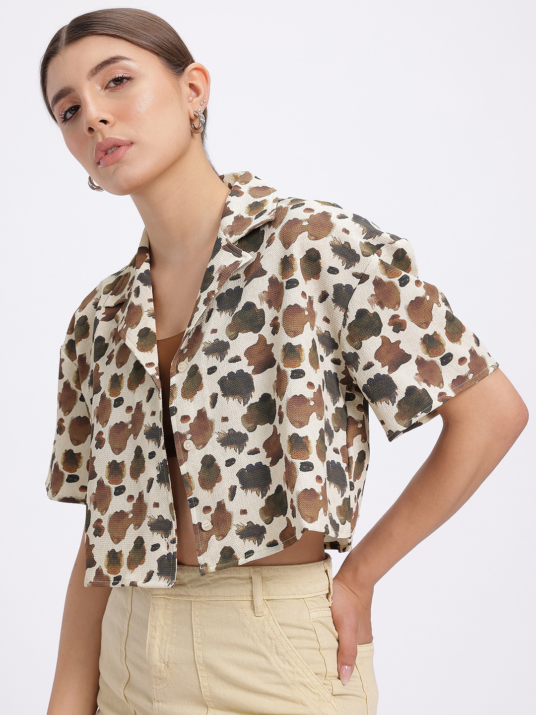 glitchez Abstract Print Cropped Boxy Shirt