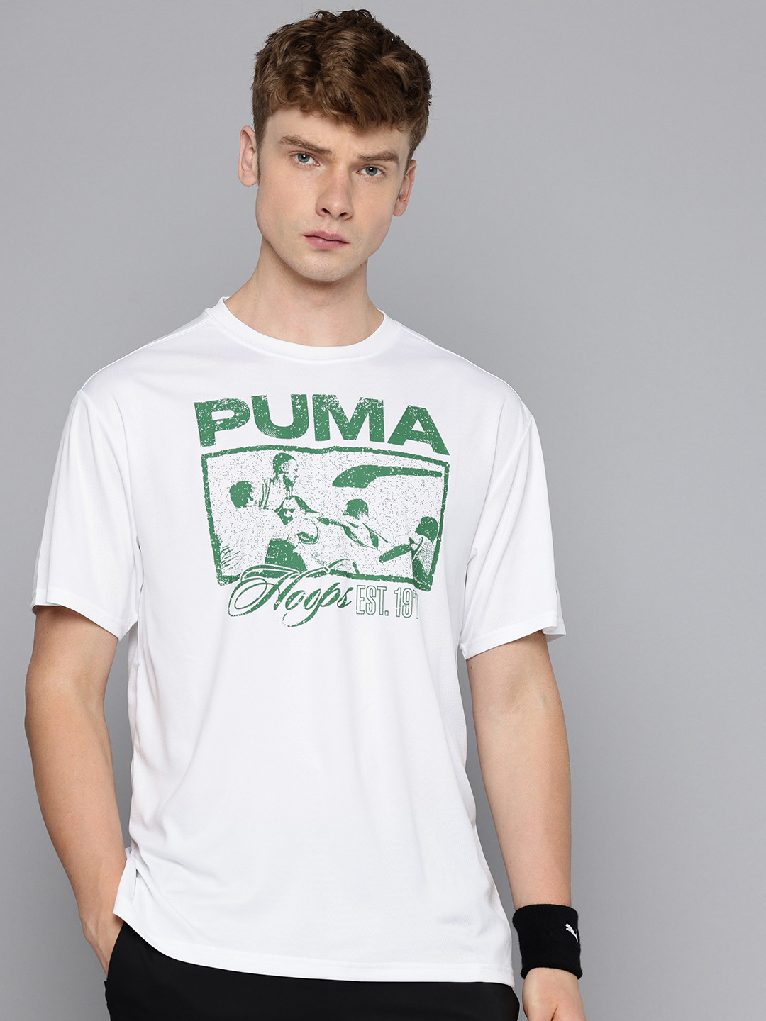 Puma Rival Rage Printed Drop-Shoulder Sleeves DryCell Relaxed Fit Basketball T-shirt