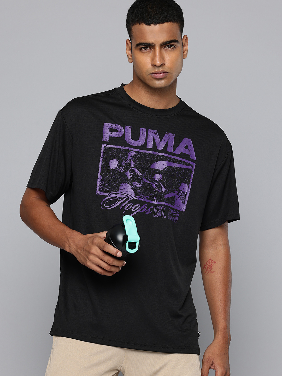 Puma Rival Rage Printed Drop-Shoulder Sleeves DryCell Relaxed Fit Basketball T-shirt