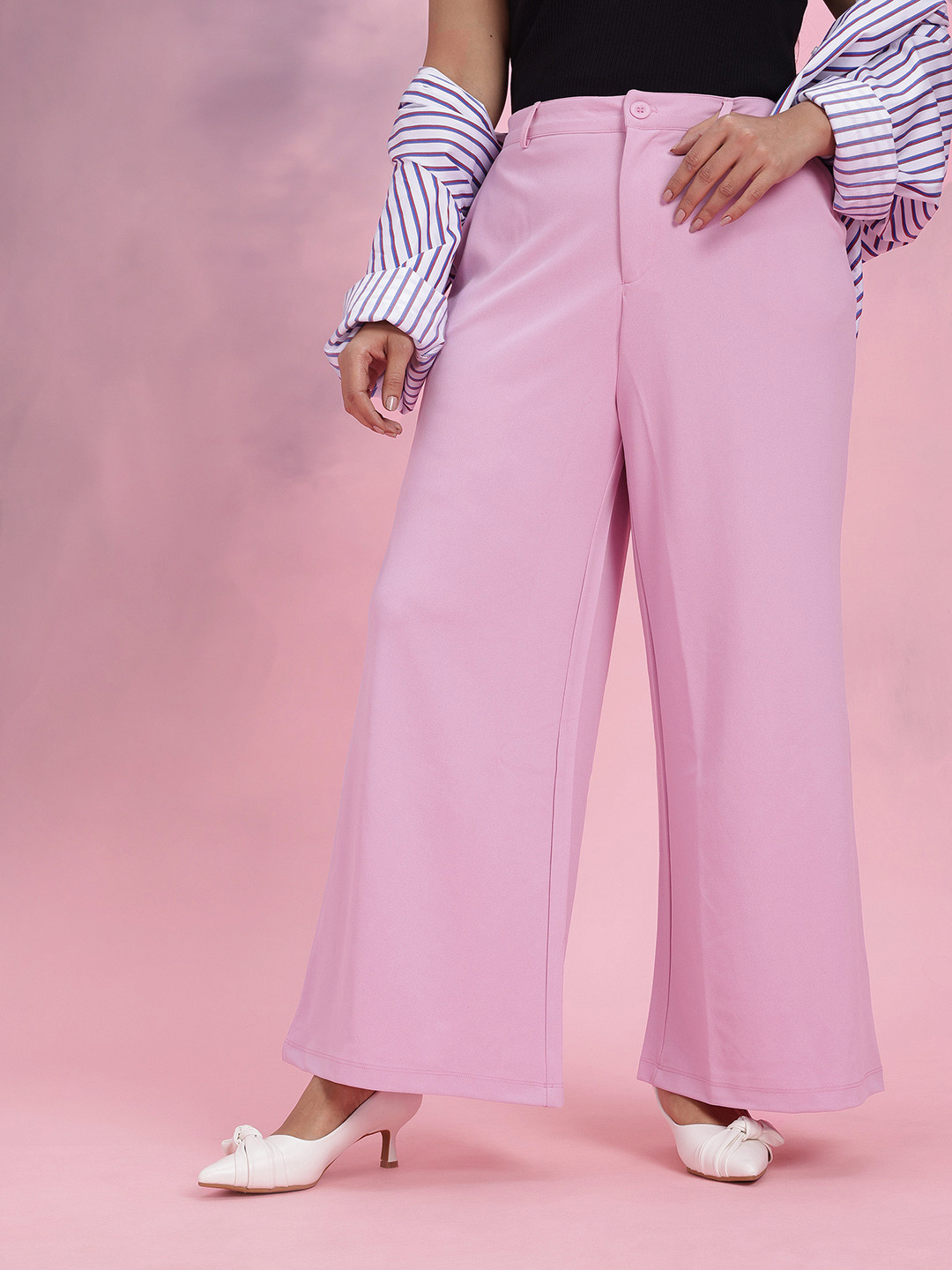 DressBerry Curve Plus Size Women Mid-Rise Flared Fit Wide Leg Trousers