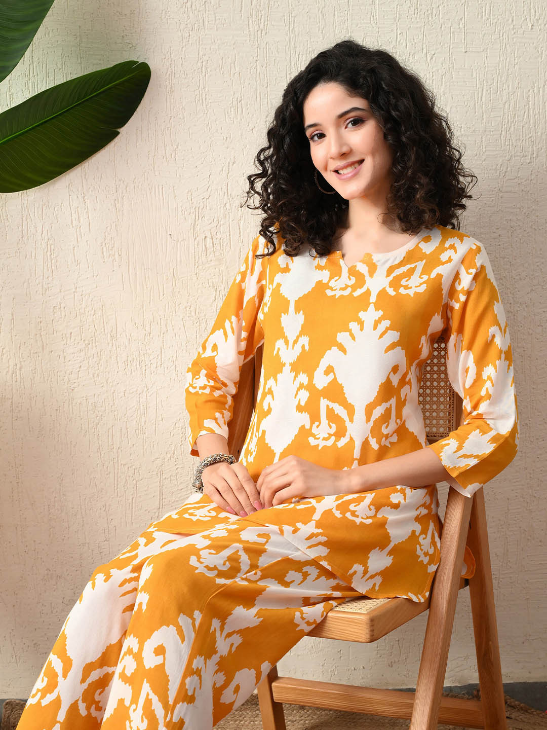 mokshi Floral Printed Notch Neck Pure Cotton Top And Trousers