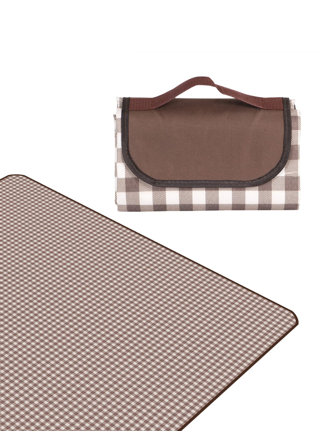 HOKIPO Brown & White Checked Waterproof PVC Picnic Blanket Beach Mat