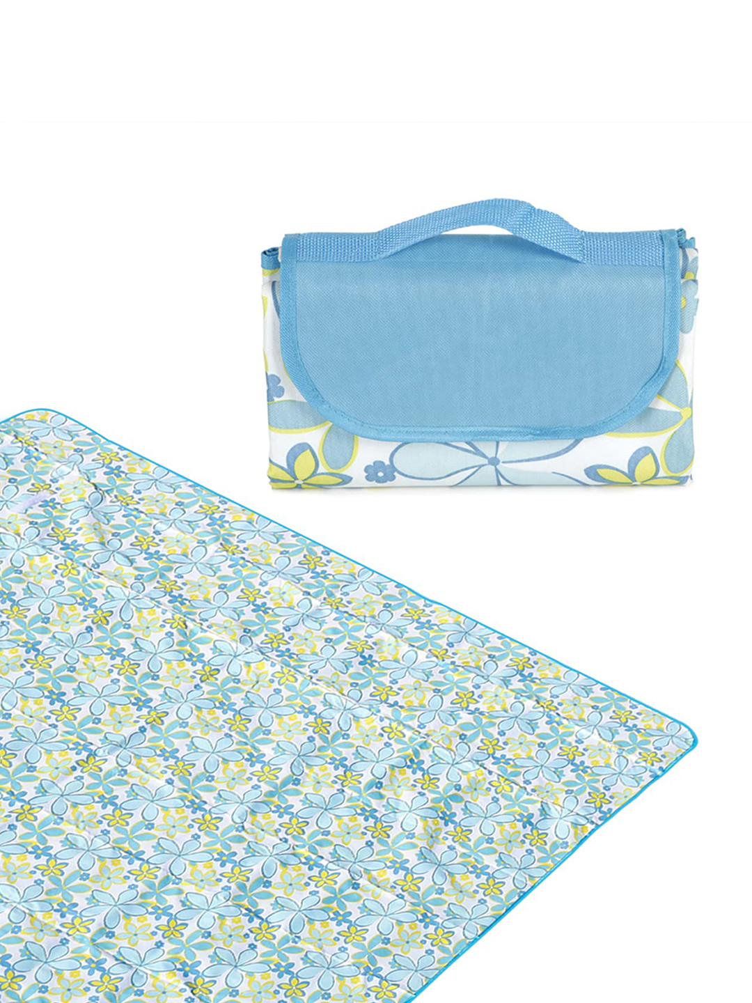 HOKIPO Blue & Yellow Floral Printed Waterproof & Sand Proof Foldable Picnic Mat Blanket